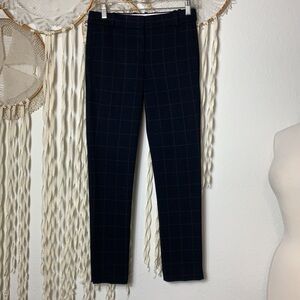 Theory NWOT Navy Blue Windowpane Knit Straight Leg Dress Pant Size 00